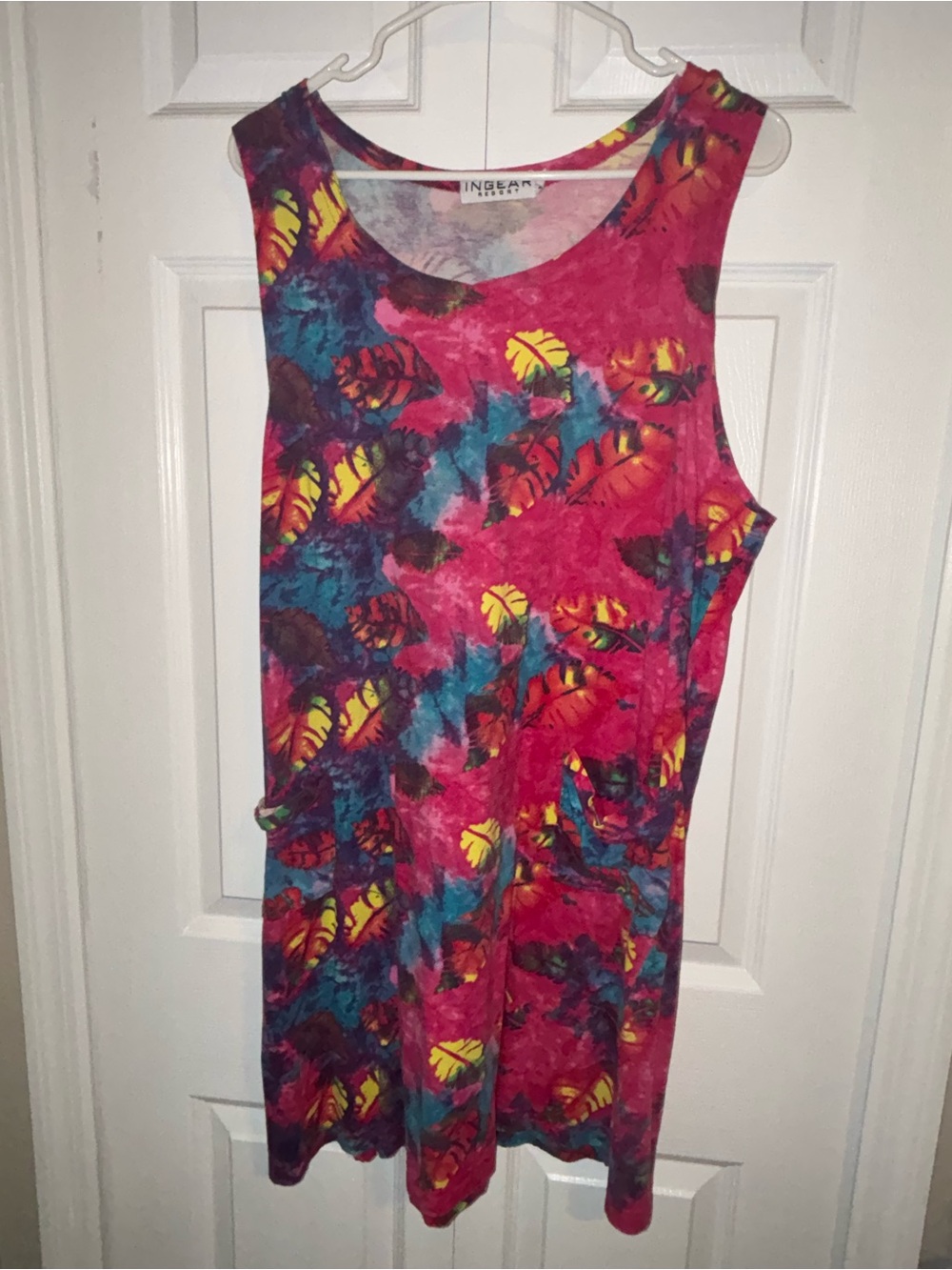 Ingear Resort Pink Tropical Leaf Print Tank Dress